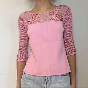 Joseph A. Womens Crochet Trim Sweater‎ Pink size Large
